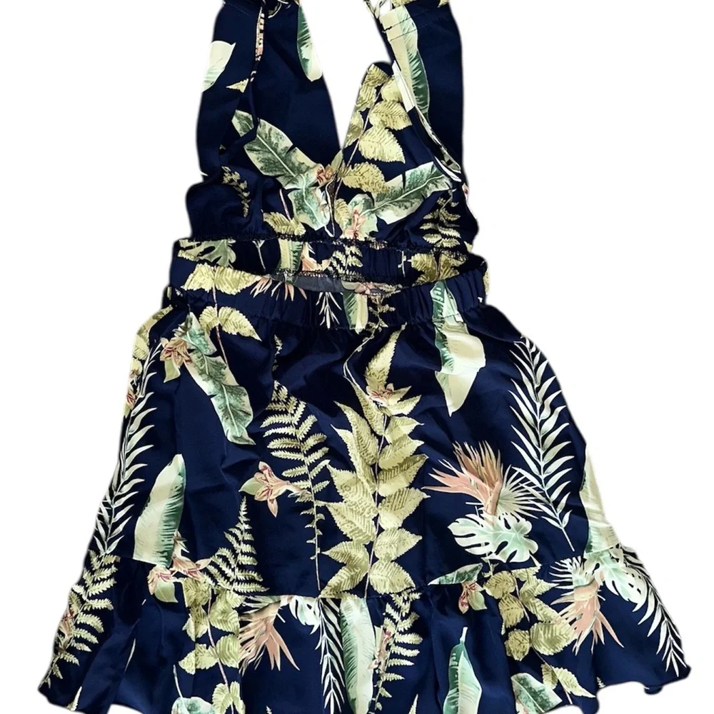 New! Breezaya Tropical Print Backless Halter Sundress Resort Wear - Picture 7 of 8